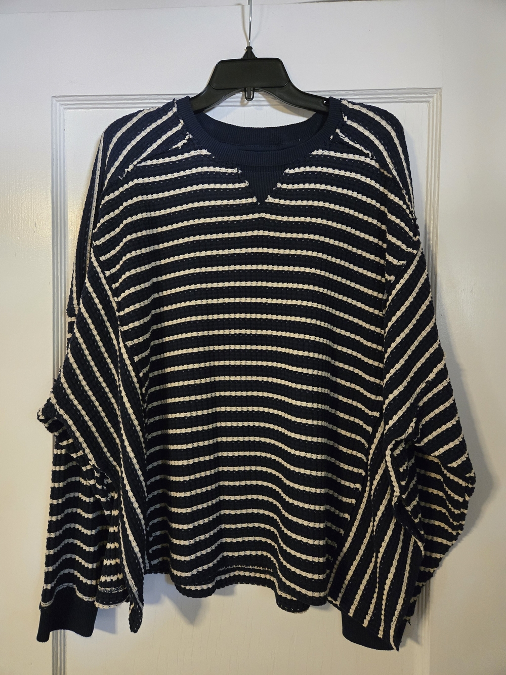 American Eagle Outfitters Navy and White Striped Crewneck Sweater